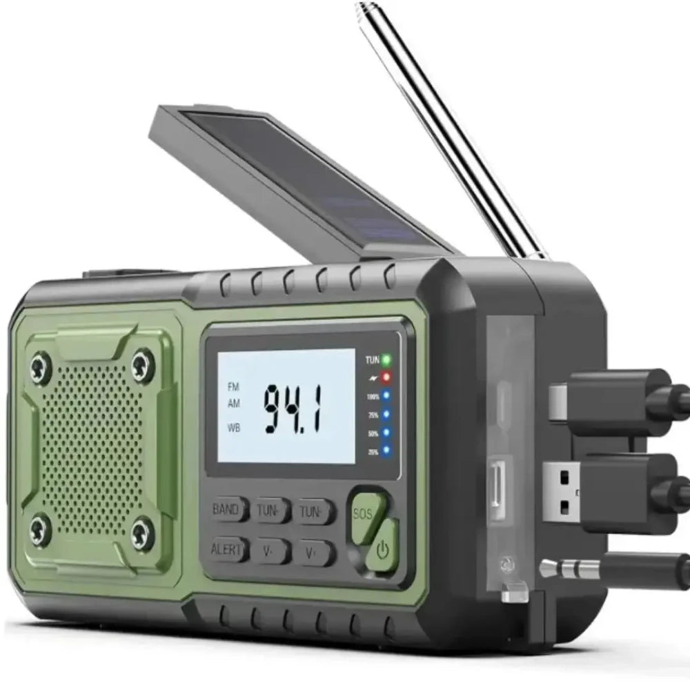 Solar Hand-Crank Emergency Radio with Flashlight and USB Charging