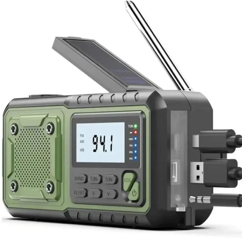 Solar Hand-Crank Emergency Radio with Flashlight and USB Charging