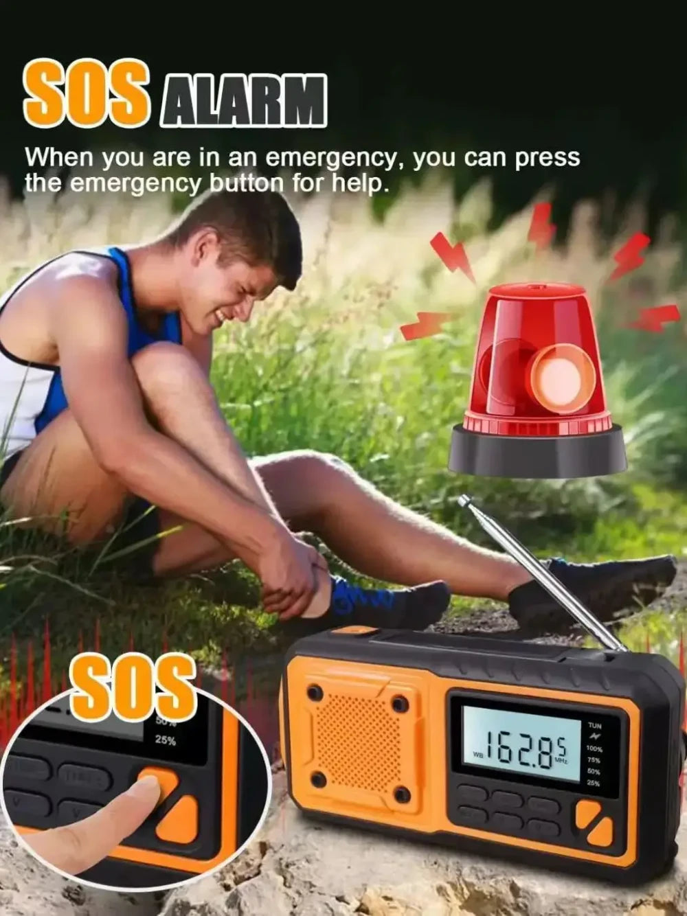 Solar Hand-Crank Emergency Radio with Flashlight and USB Charging