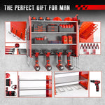Wall-Mounted Power Tool Organizer with Pegboard and Hooks