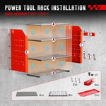 Wall-Mounted Power Tool Organizer with Pegboard and Hooks