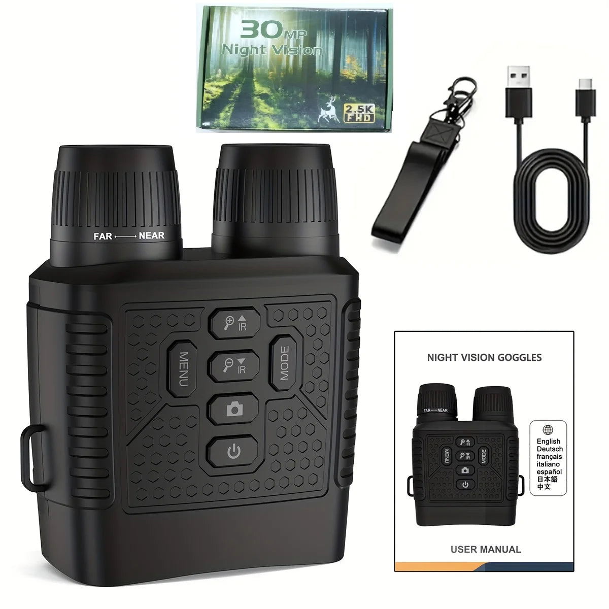 Night Vision Binoculars with Tactical Light – 2.5K, 6X Zoom, 2000mAh