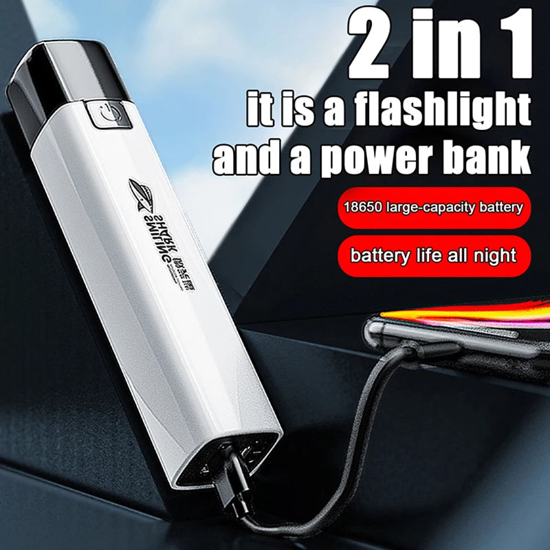 New 2 IN 1 Ultra Bright Tactical LED Flashlight Mini Torch Power Bank Outdoor Lighting 3 Modes With USB Charging Cable