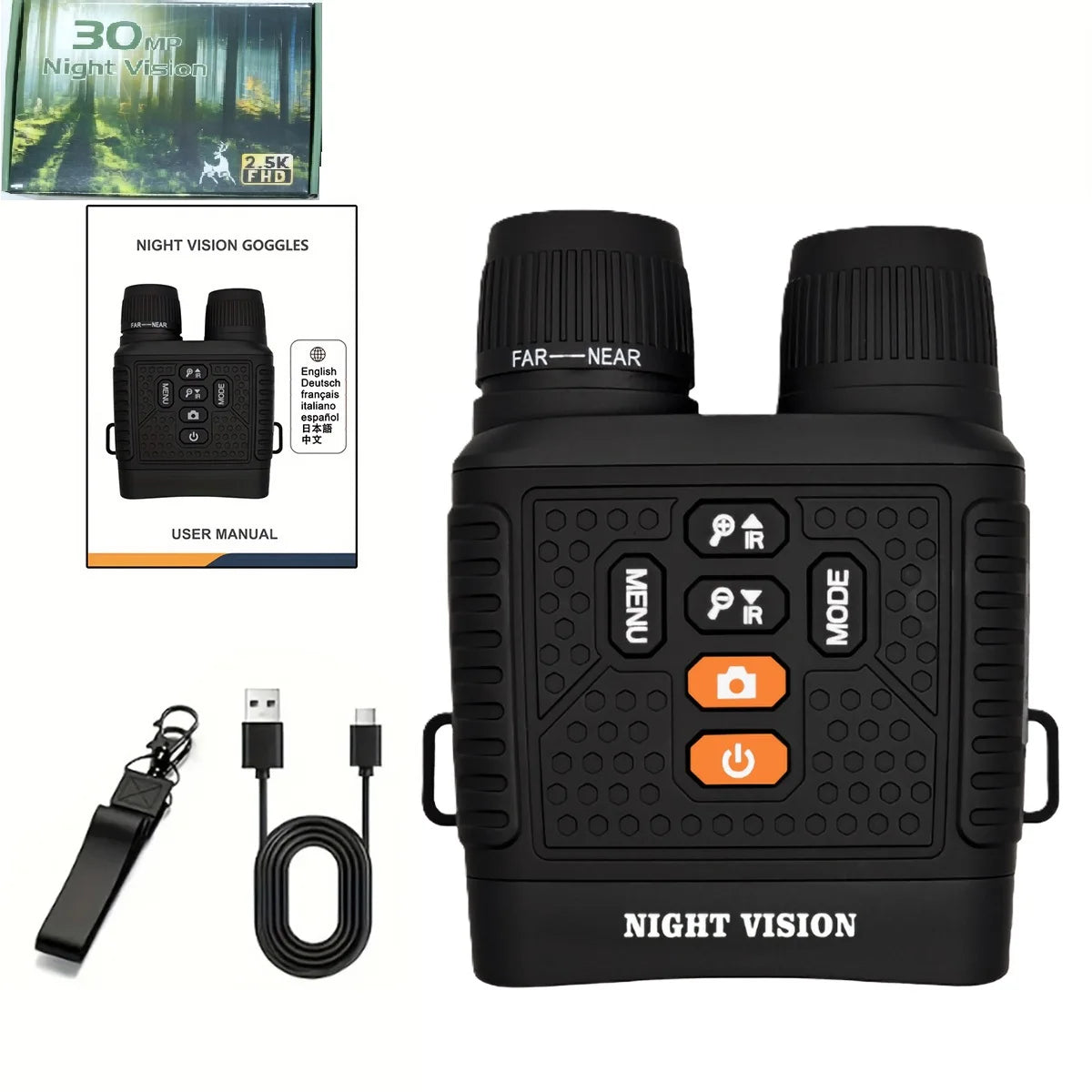 Night Vision Binoculars with Tactical Light – 2.5K, 6X Zoom, 2000mAh