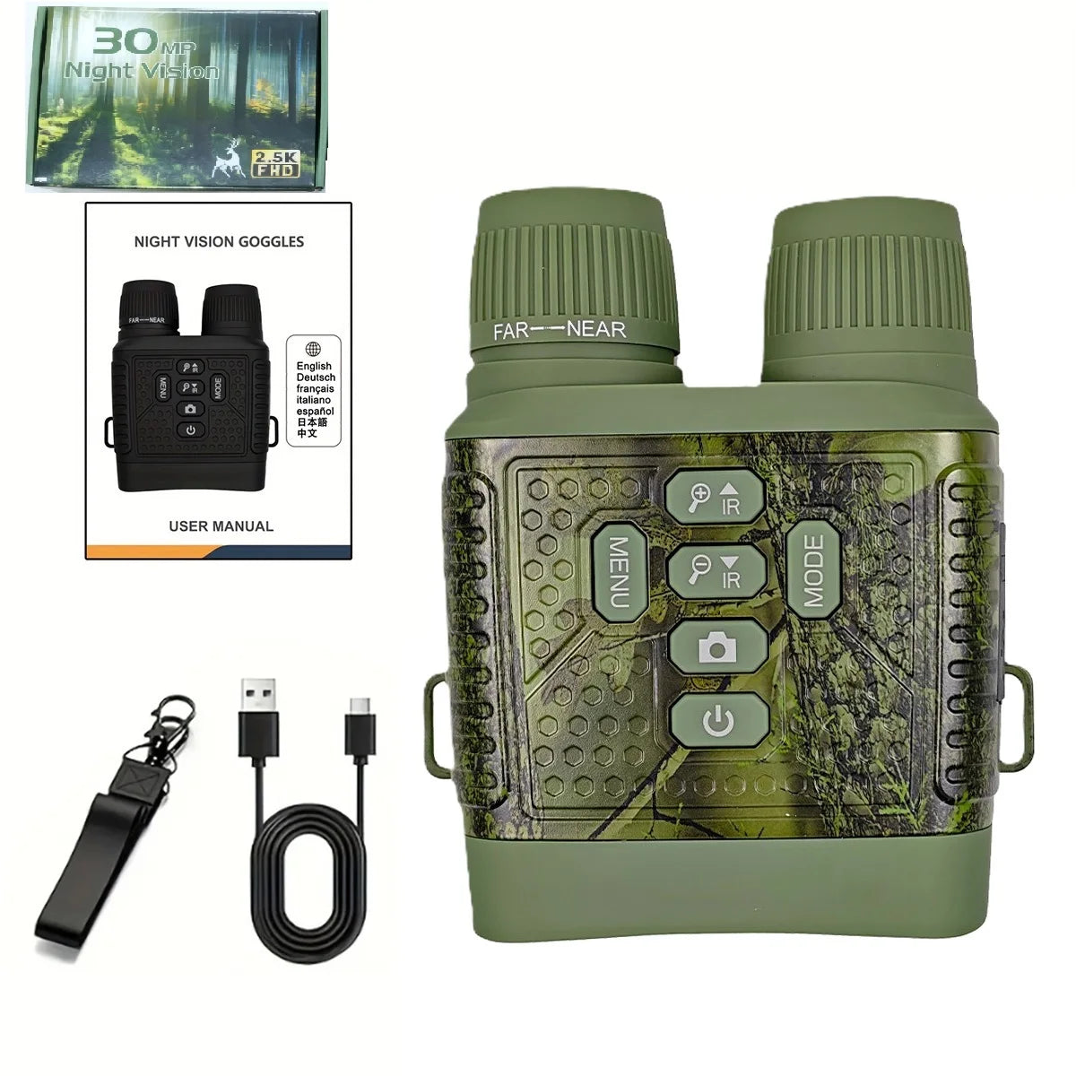 Night Vision Binoculars with Tactical Light – 2.5K, 6X Zoom, 2000mAh