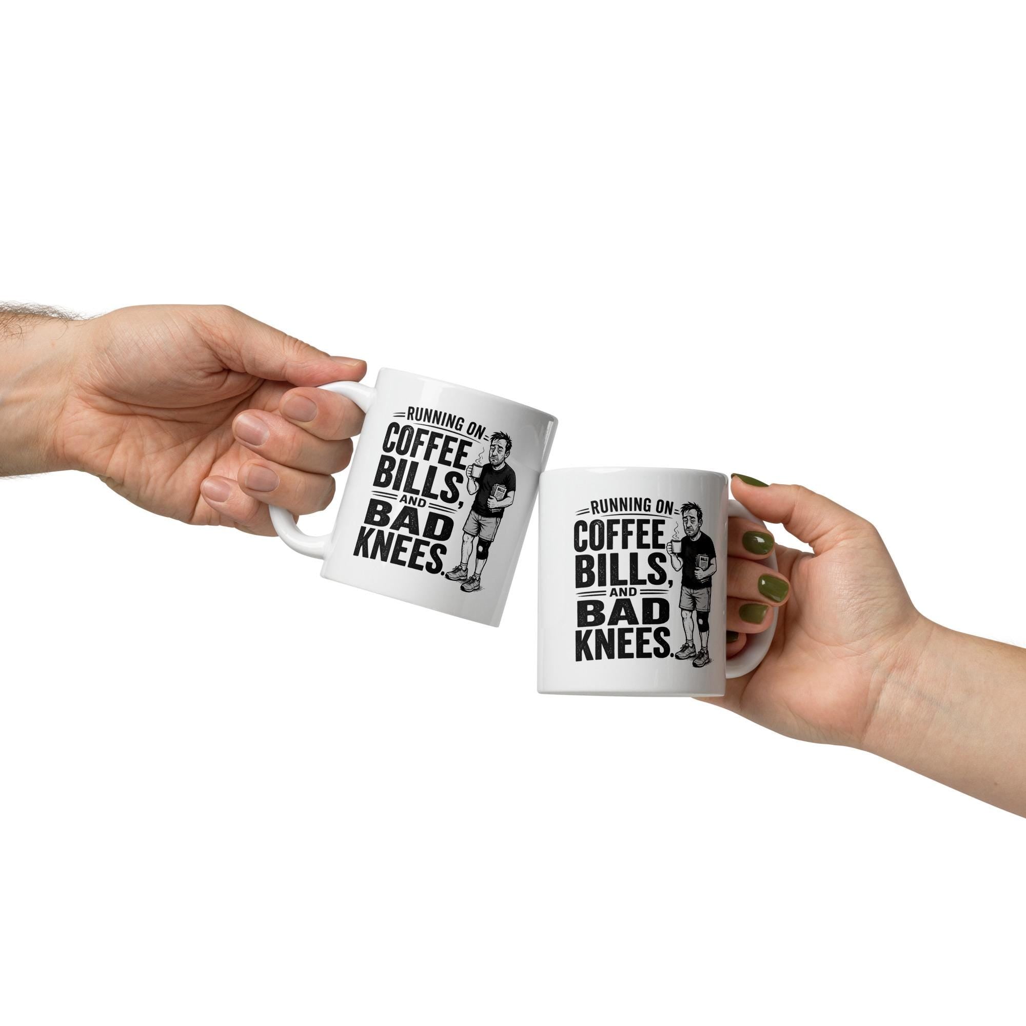 Running on Coffee, Bills and Bad Knees - Funny Running Dad Mug product image 6, showing the mug design and product mockup.