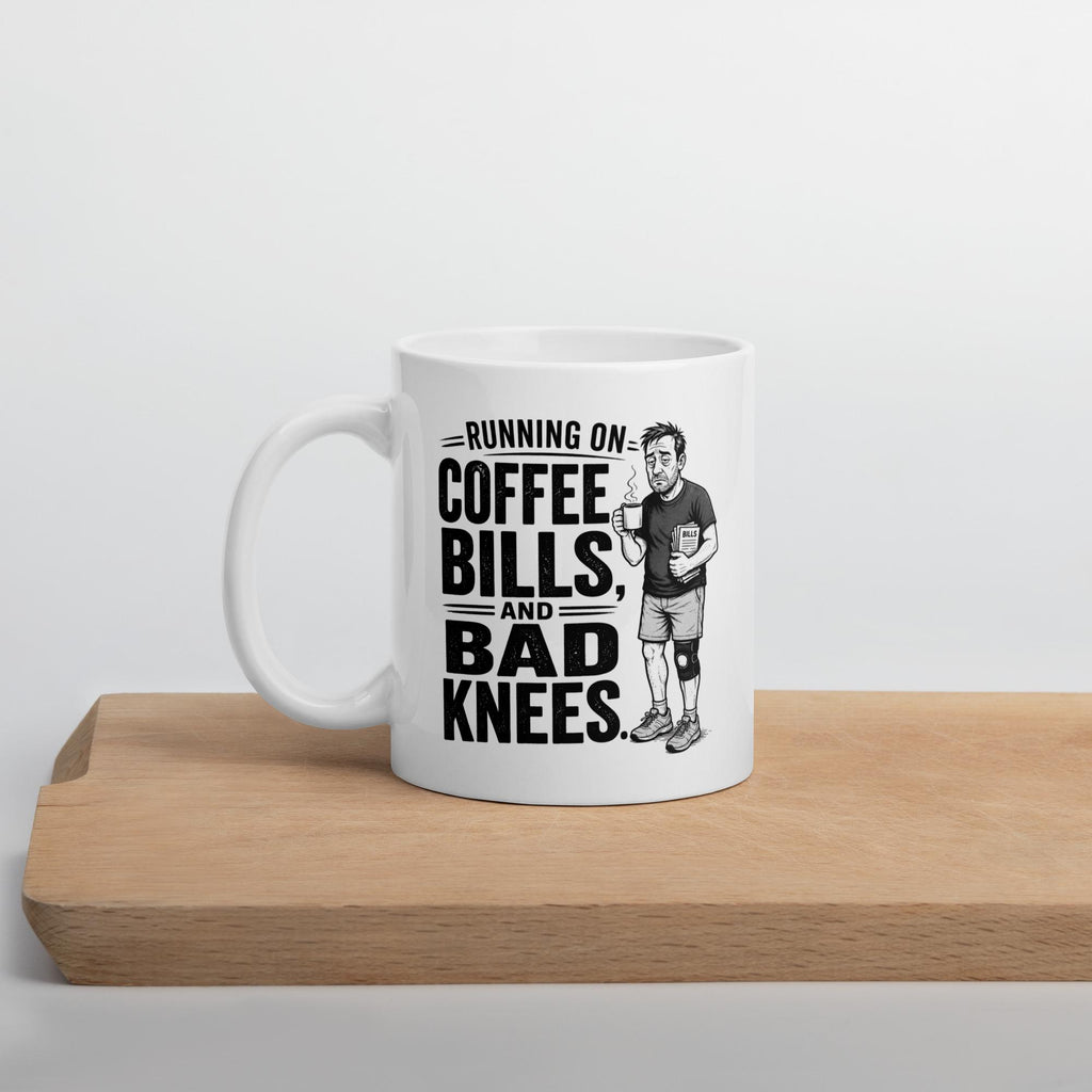 Running on Coffee, Bills and Bad Knees - Funny Running Dad Mug product image 7, showing the mug design and product mockup.