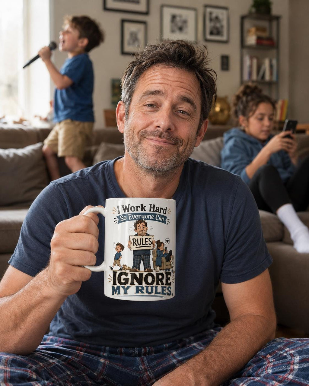 I Work Hard So Everyone Can Ignore My Rules - Funny Dad Mug product image 1, showing the mug design and product mockup.