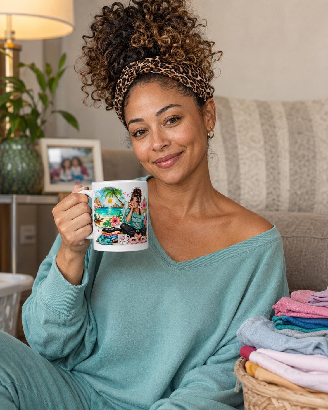 Mentally in Cabo, Physically Folding Laundry - Funny Mom Mug product image 1, showing the mug design and product mockup.