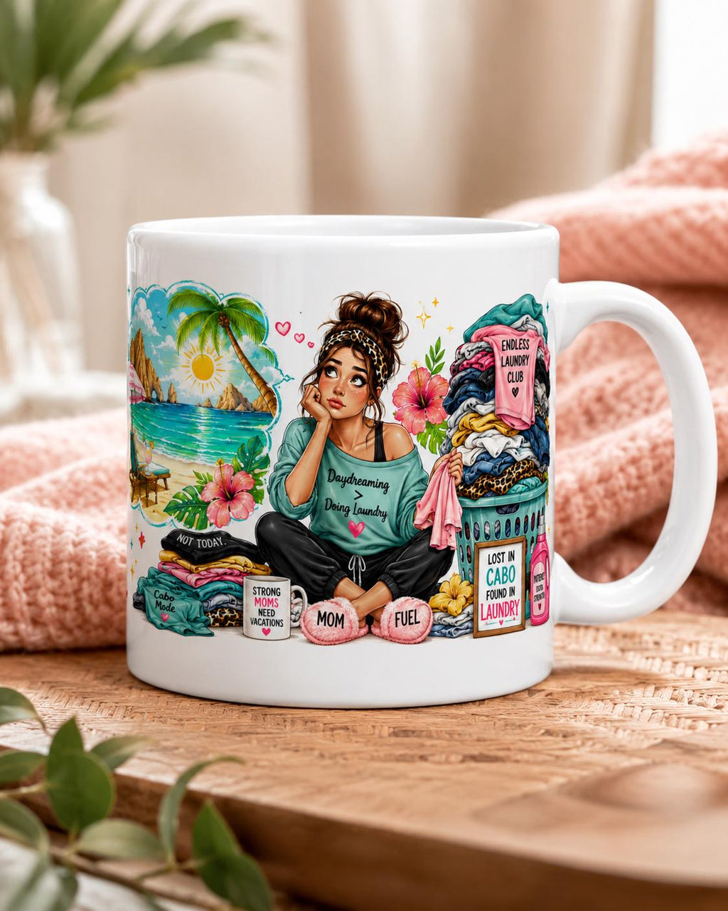 Mentally in Cabo, Physically Folding Laundry - Funny Mom Mug product image 4, showing the mug design and product mockup.