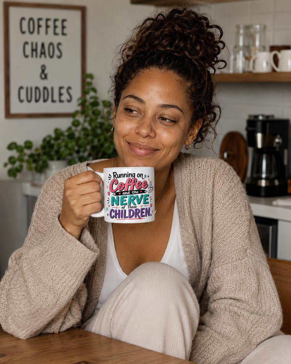 Running on Coffee and the Nerve of These Children - Funny Mom Mug product image 2, showing the mug design and product mockup.