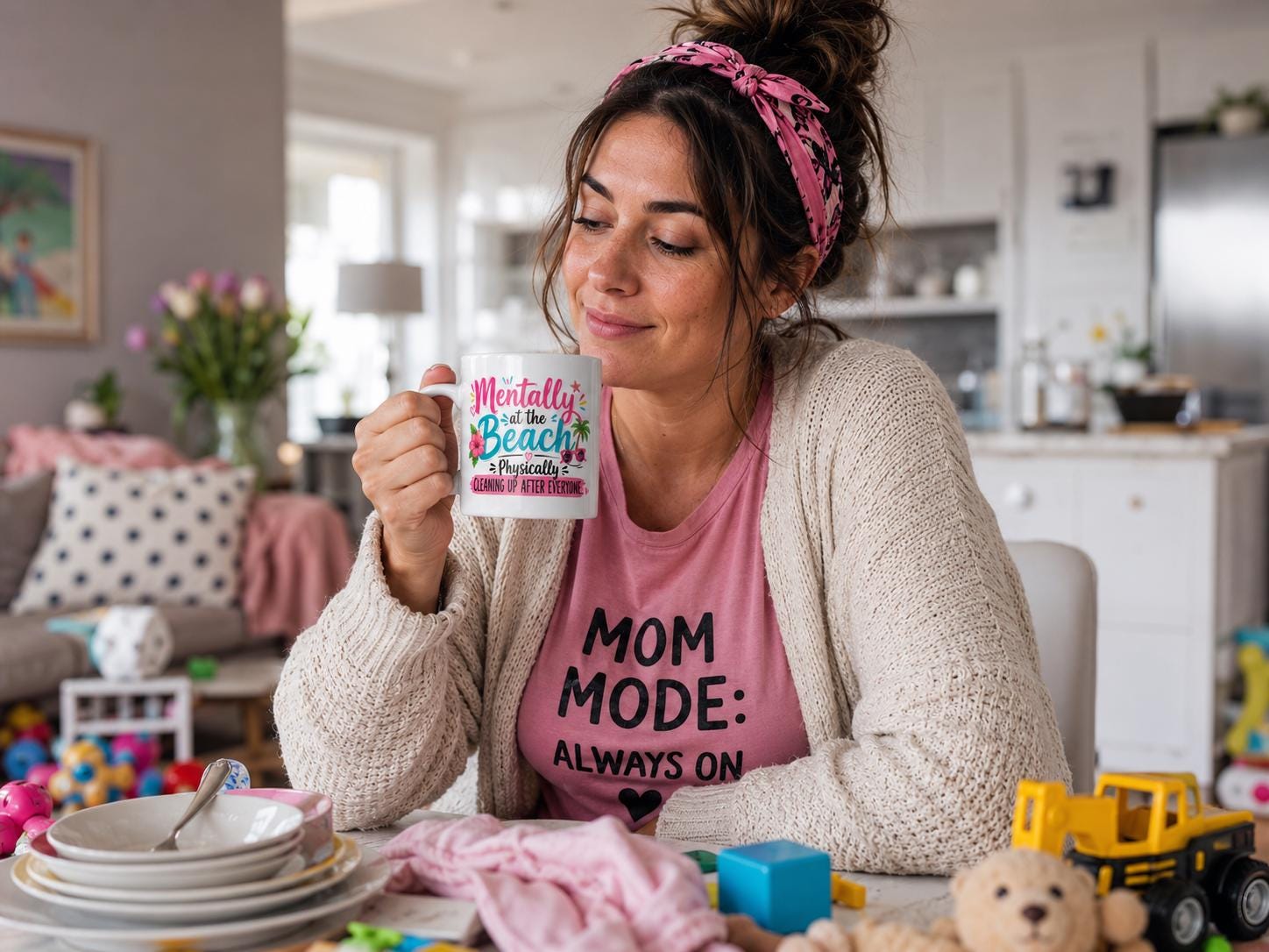 Mentally at the Beach - Funny Mom Mug product image 1, showing the mug design and product mockup.