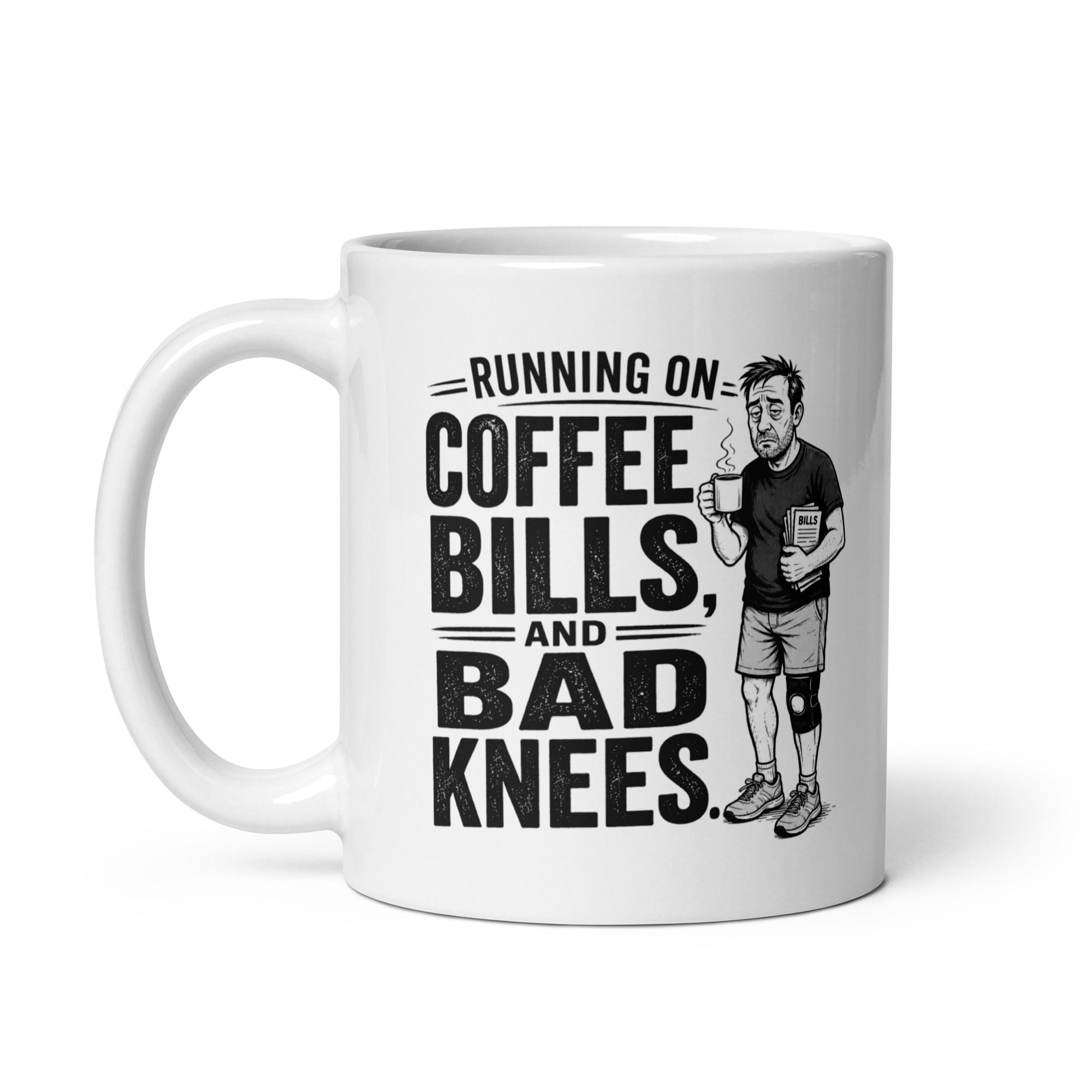 Running on Coffee, Bills and Bad Knees - Funny Running Dad Mug product image 5, showing the mug design and product mockup.