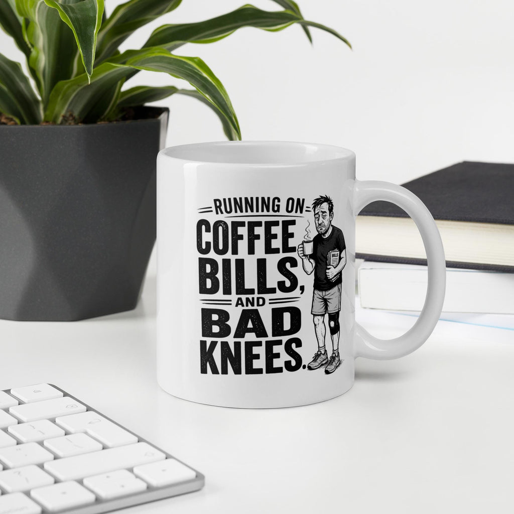Running on Coffee, Bills and Bad Knees - Funny Running Dad Mug product image 8, showing the mug design and product mockup.