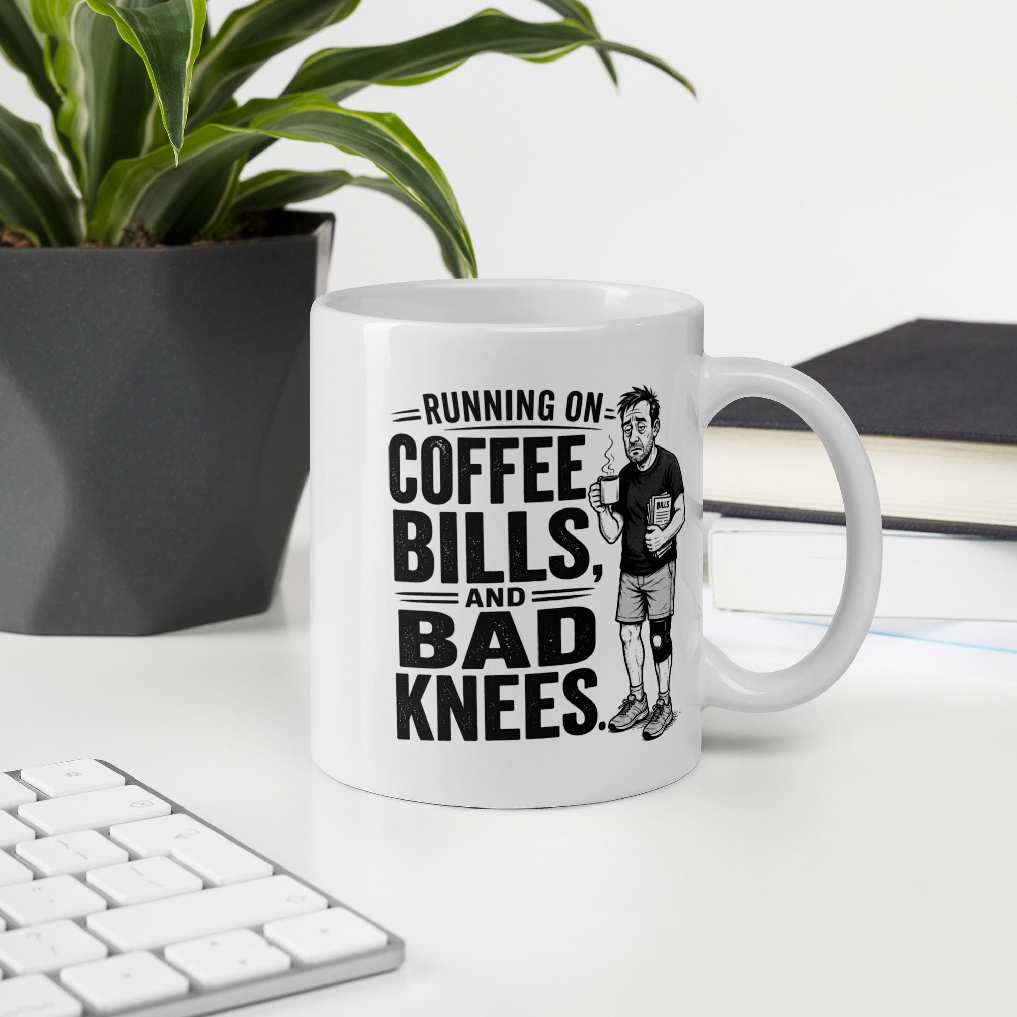 Running on Coffee, Bills and Bad Knees - Funny Running Dad Mug product image 8, showing the mug design and product mockup.