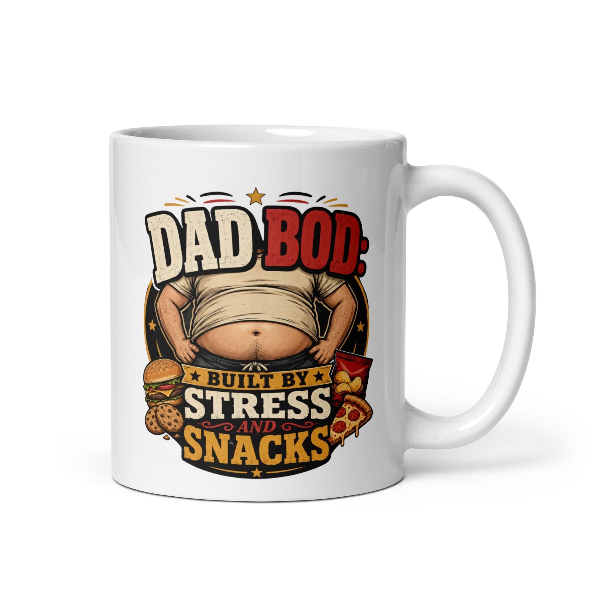 Dad Bod Built by Stress and Snacks - Funny Dad Mug product image 3, showing the mug design and product mockup.