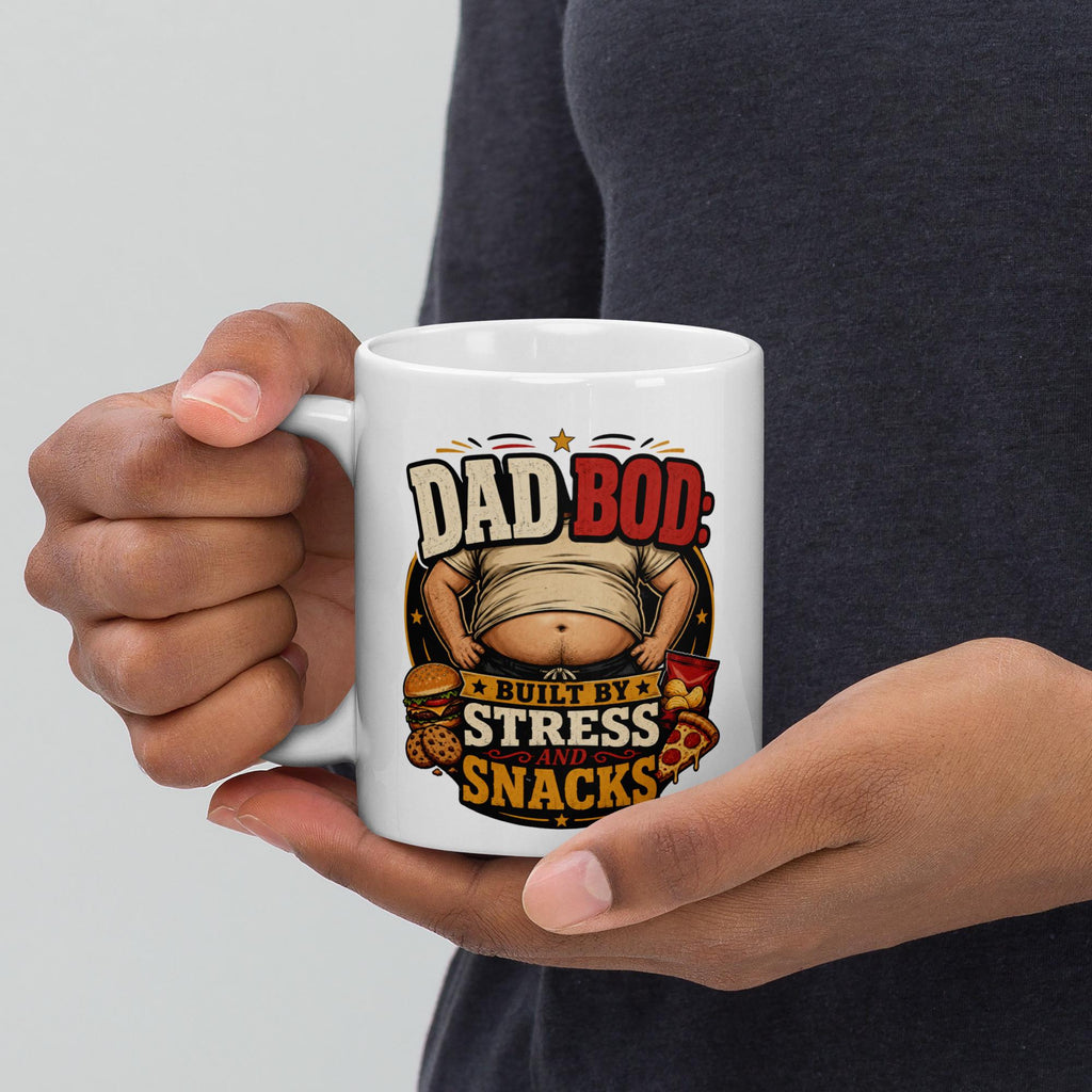 Dad Bod Built by Stress and Snacks - Funny Dad Mug product image 7, showing the mug design and product mockup.