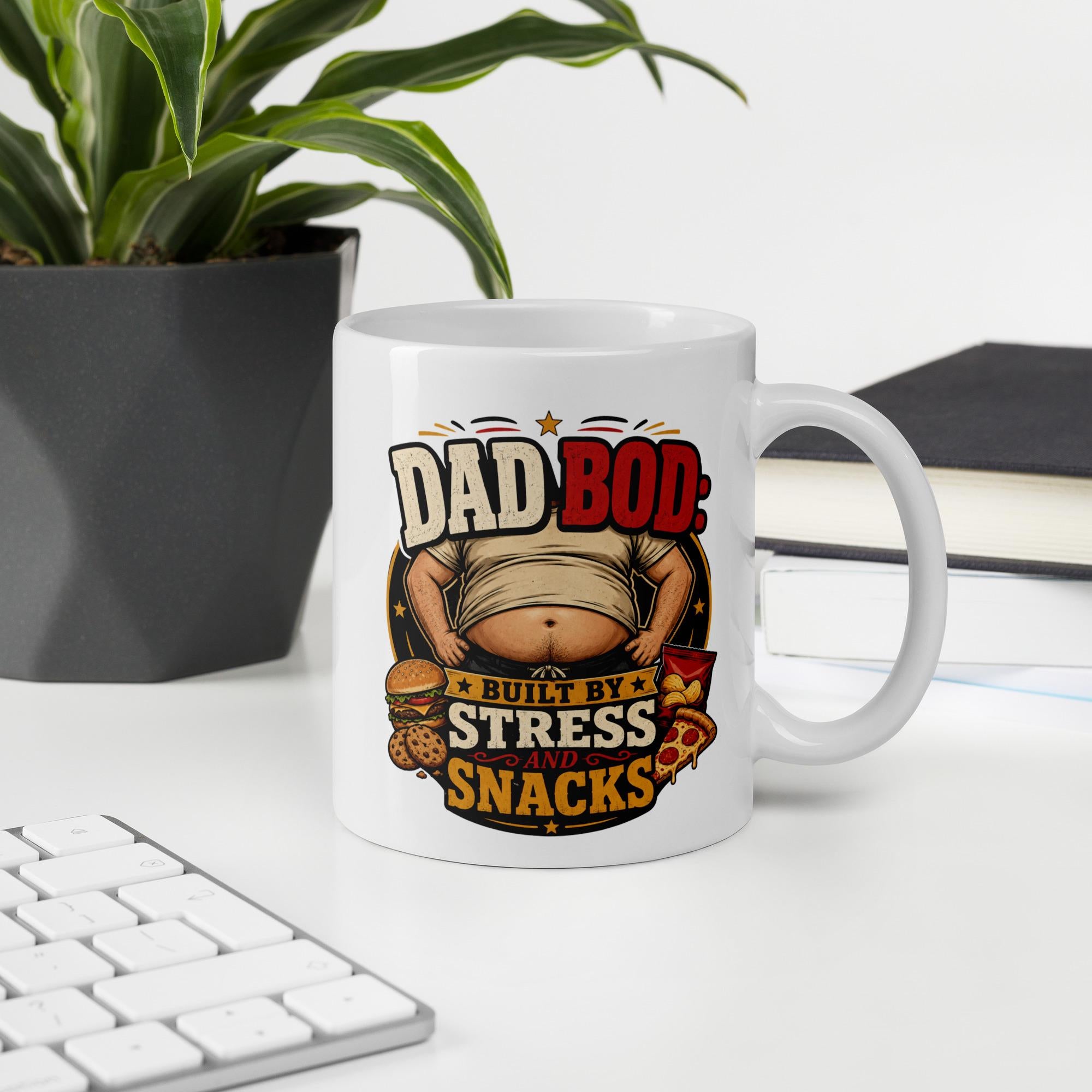 Dad Bod Built by Stress and Snacks - Funny Dad Mug product image 9, showing the mug design and product mockup.