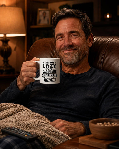 Dad Power Saving Mode - Funny Tired Dad Mug product image 1, showing the mug design and product mockup.