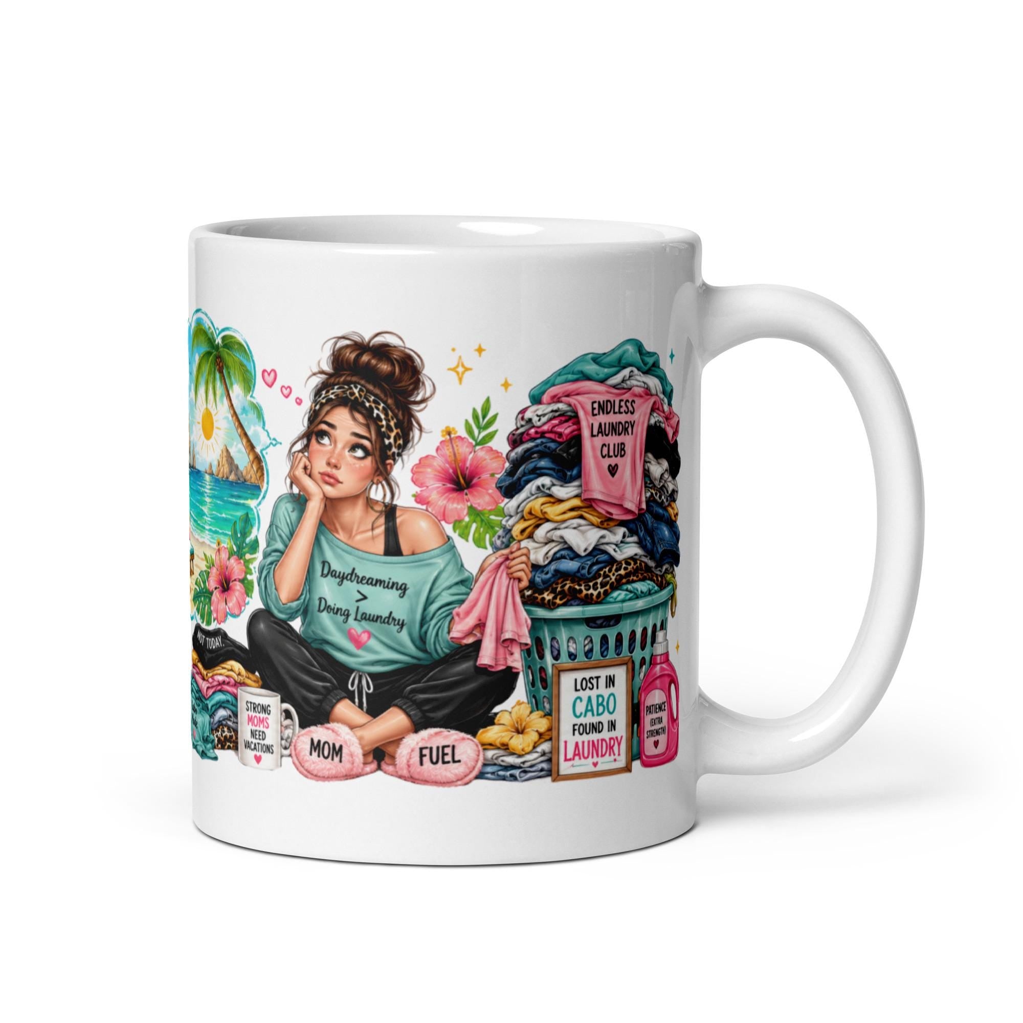 Mentally in Cabo, Physically Folding Laundry - Funny Mom Mug product image 6, showing the mug design and product mockup.