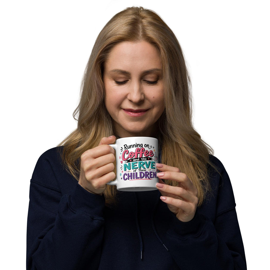 Running on Coffee and the Nerve of These Children - Funny Mom Mug product image 10, showing the mug design and product mockup.