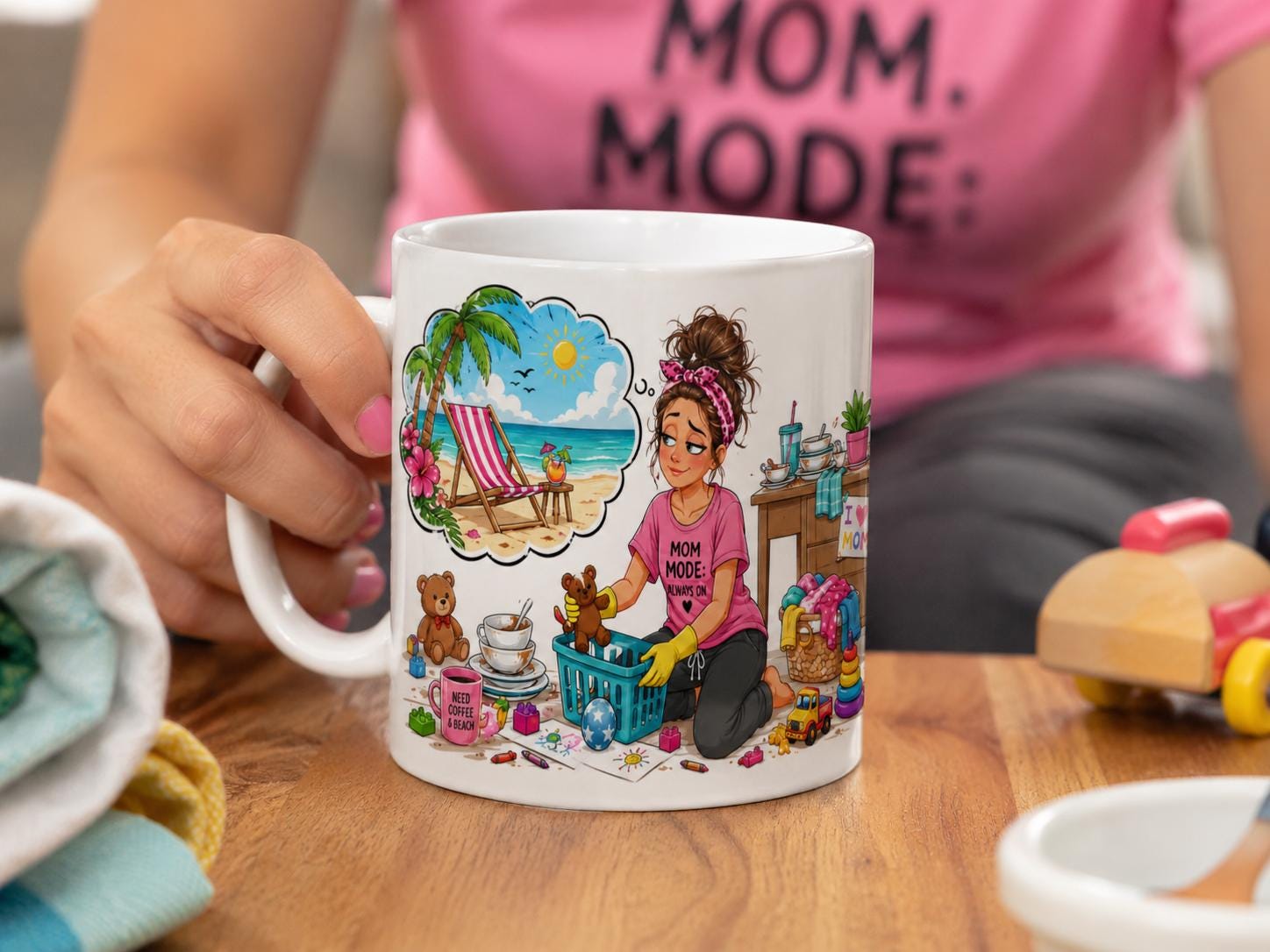 Mentally at the Beach - Funny Mom Mug product image 4, showing the mug design and product mockup.